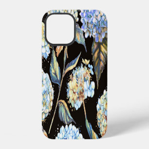 Blue Hydrangea Watercolor: Dark Seamless Pattern iPhone 12 Case