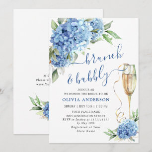 Blue Hydrangea Watercolor Floral Brunch and Bubbly Invitation