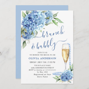 Blue Hydrangea Watercolor Floral Brunch and Bubbly Invitation