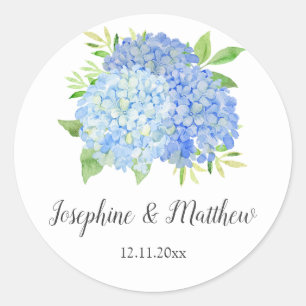 Blue Hydrangea Watercolor Floral Wedding Classic Round Sticker