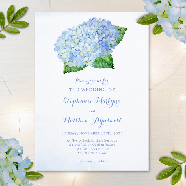 Blue Hydrangea Watercolor Floral Wedding Invitation (Creator Uploaded)