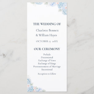 Blue Hydrangea Watercolor Floral Wedding Program