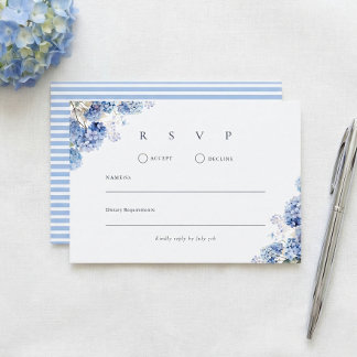 Blue Hydrangea Watercolor Floral Wedding RSVP Card