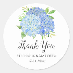 Blue Hydrangea Watercolor Floral Wedding Thank You Classic Round Sticker