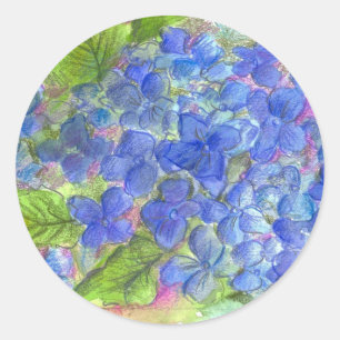 Blue Hydrangea Watercolor Flowers Painting Classic Round Sticker