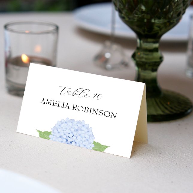 Blue Hydrangea Watercolor Folded Place Card (Creator Uploaded)