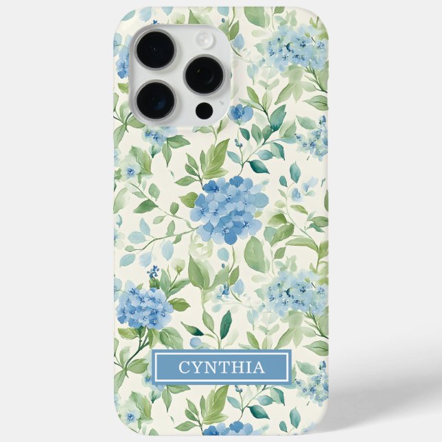 Blue Hydrangea Watercolor Monogrammed Case-Mate iPhone Case (Back)