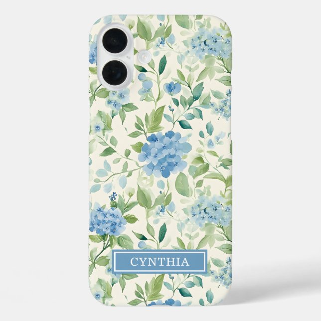 Blue Hydrangea Watercolor Monogrammed Case-Mate iPhone Case (Back)