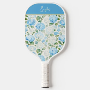 Blue Hydrangea Watercolor Name Pickleball Paddle