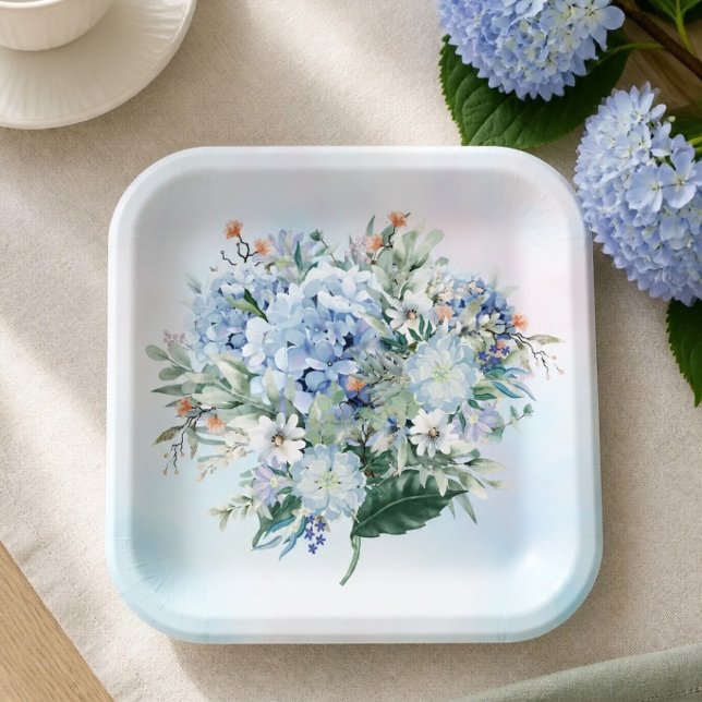 Blue Hydrangea Watercolor Paper Plate (Creator Uploaded)