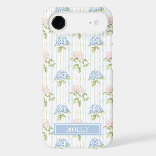 Blue Hydrangea Watercolor Striped Personalised