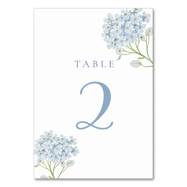blue hydrangea watercolor table 2 number (Front)