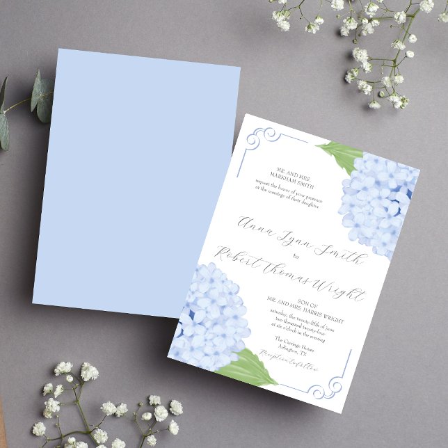 Blue Hydrangea Watercolor Wedding Invitation (Creator Uploaded)