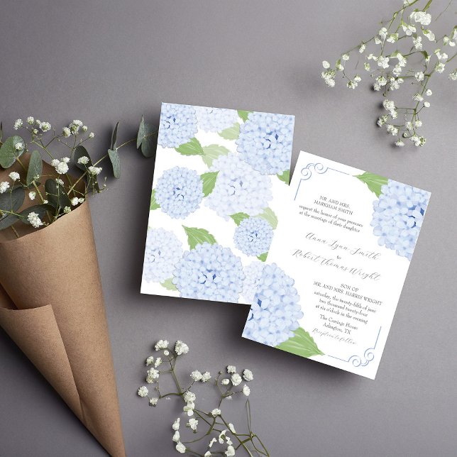 Blue Hydrangea Watercolor Wedding Invitation (Creator Uploaded)