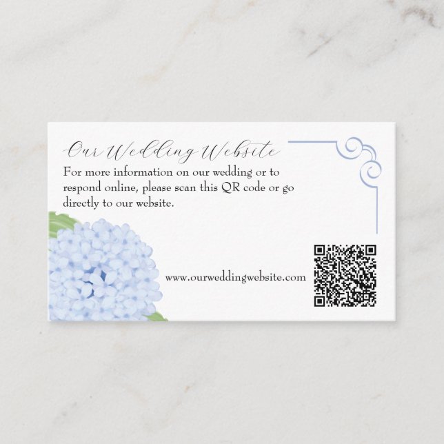 Blue Hydrangea Watercolor Wedding QR Code Enclosure Card (Front)
