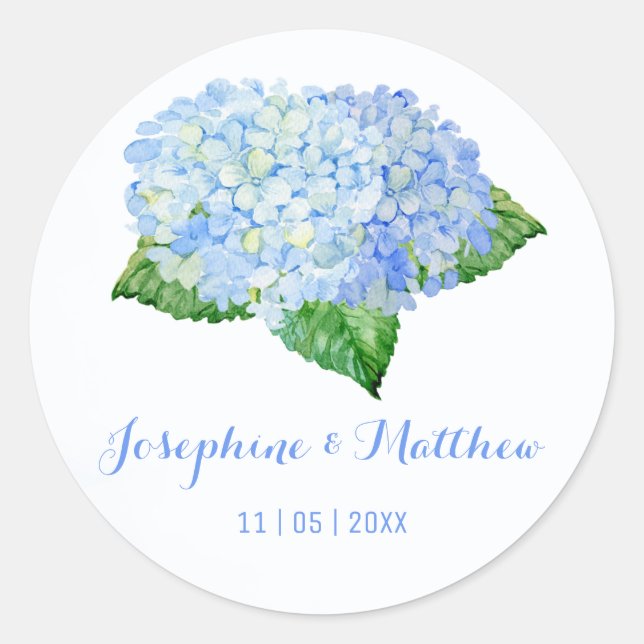 Blue Hydrangea Watercolor Wedding Stickers (Front)