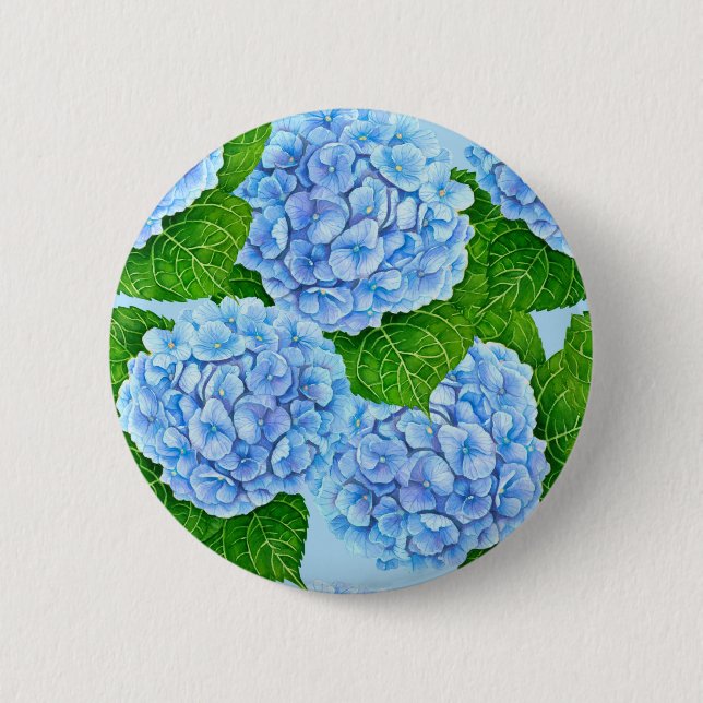 Blue hydrangea waterolor pattern 6 cm round badge (Front)