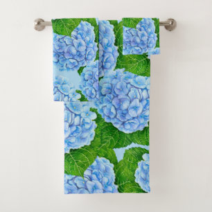 Blue hydrangea waterolor pattern bath towel set