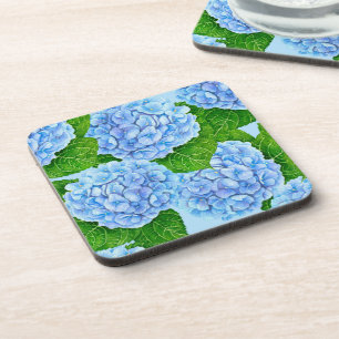 Blue hydrangea waterolor pattern coaster