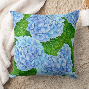Blue hydrangea waterolor pattern cushion
