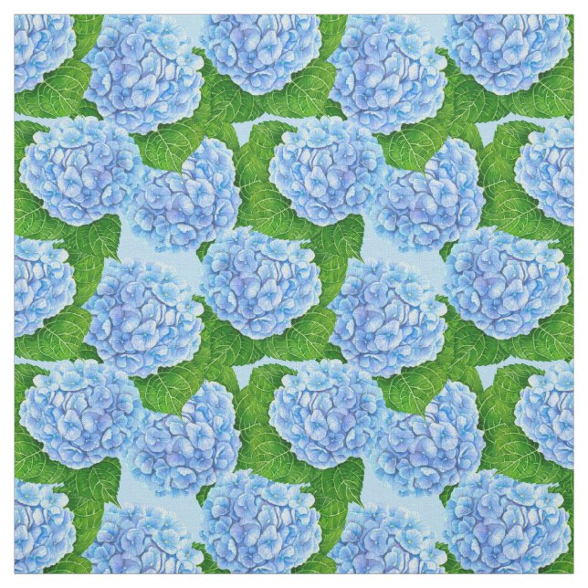 Blue hydrangea waterolor pattern fabric (Swatch)