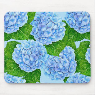 Blue hydrangea waterolor pattern mouse pad