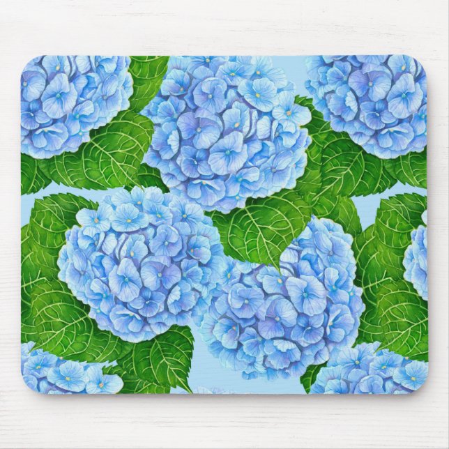 Blue hydrangea waterolor pattern mouse pad (Front)