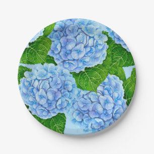 Blue hydrangea waterolor pattern paper plate