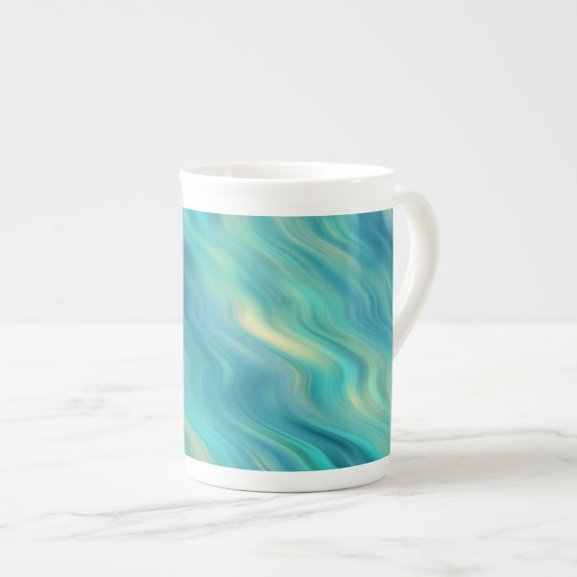 Blue Hydrangea Wavy Texture Bone China Mug (Front Right)