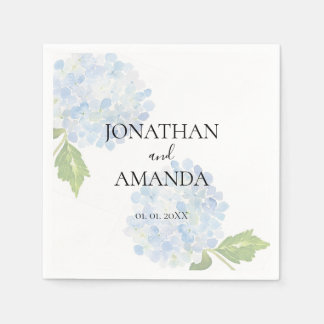 Blue Hydrangea Wedding Cocktail Napkin