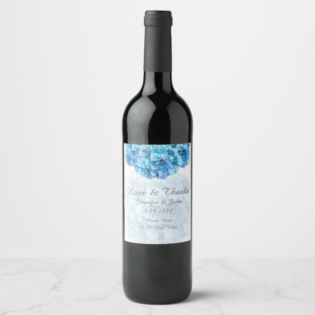 Blue Hydrangea Wedding Collection Wine Label (Front)