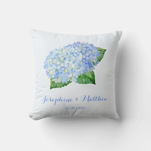 Blue Hydrangea Wedding Cushion (Front)