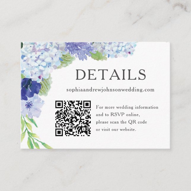 Blue Hydrangea Wedding Details Card (Front)