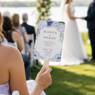 Blue Hydrangea Wedding Fan Program