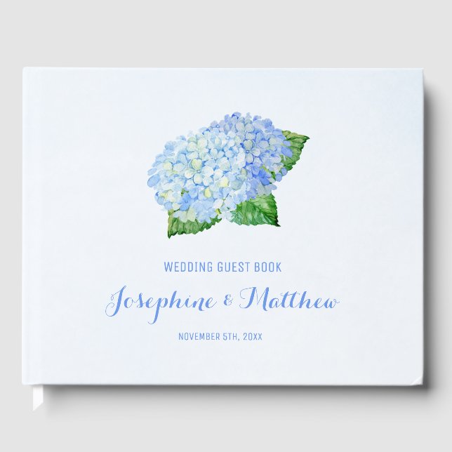 Blue Hydrangea Wedding Guest Book (Front)