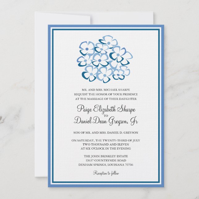 Blue Hydrangea Wedding Invitation (Front)