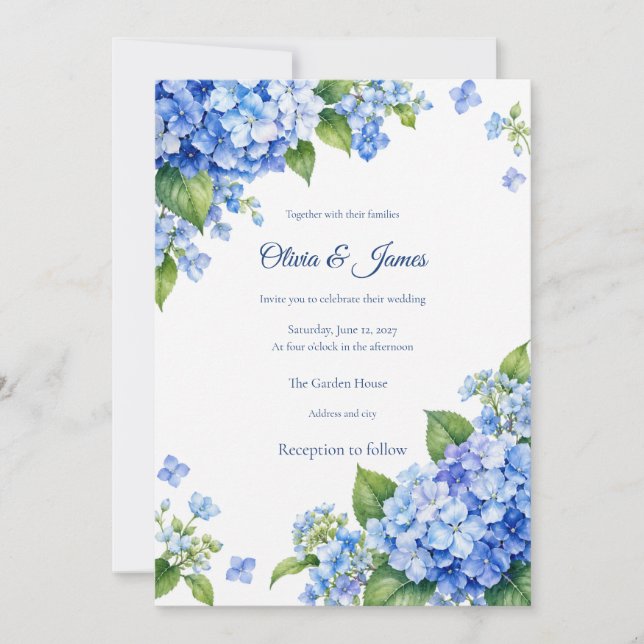 Blue Hydrangea Wedding Invitation (Front)