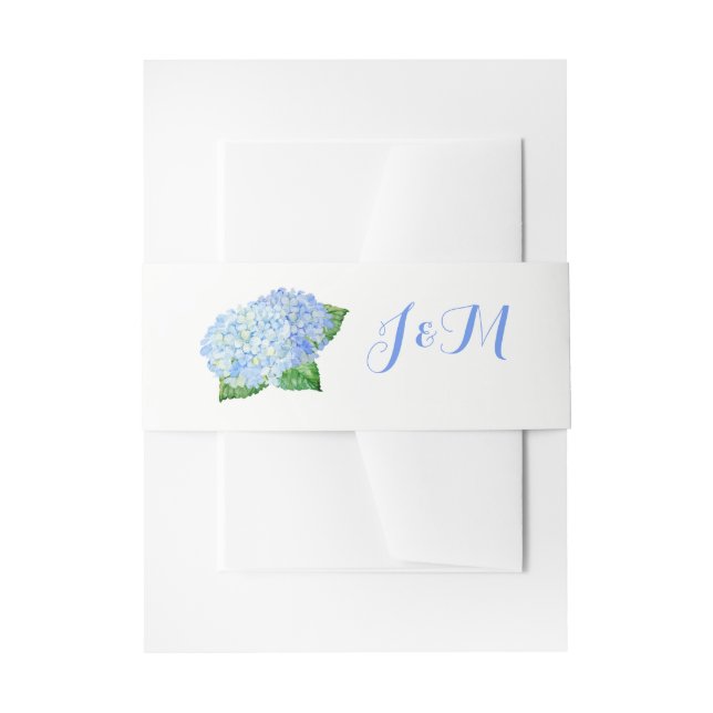 Blue Hydrangea Wedding Invitation Belly Bands Band (Front Example)