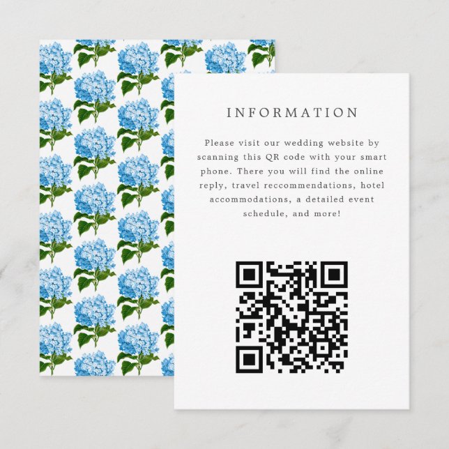 Blue Hydrangea Wedding Invitation Insert Card (Front/Back)