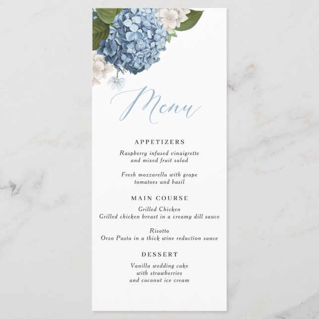 Blue Hydrangea Wedding Menu (Front)