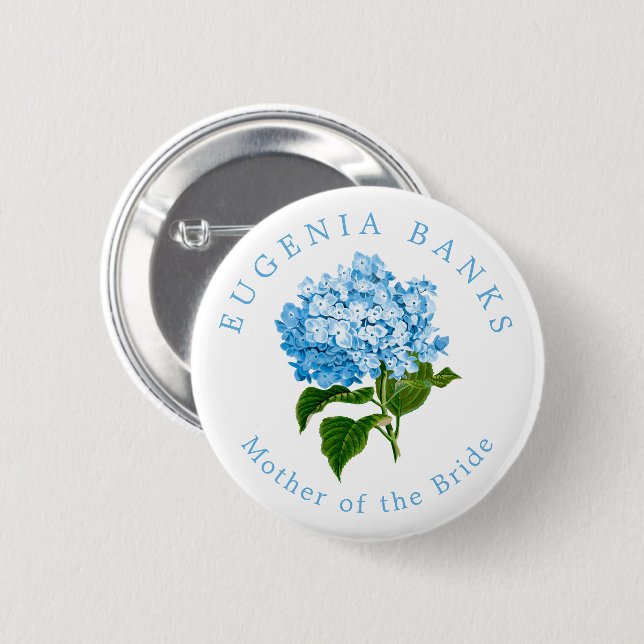 Blue Hydrangea Wedding Party Mother of Bride 6 Cm Round Badge (Front & Back)