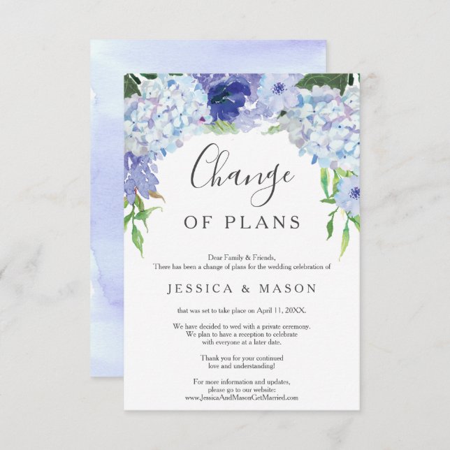 Blue Hydrangea Wedding Postponed Announcement (Front/Back)