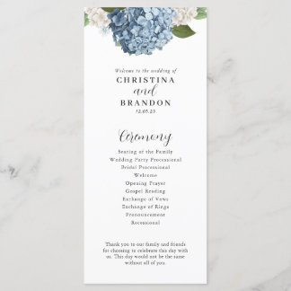 Blue Hydrangea Wedding Program