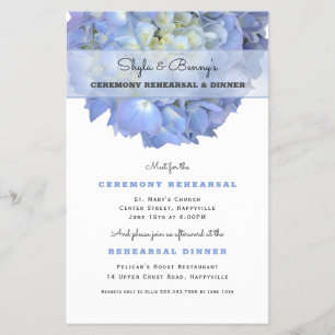 Blue Hydrangea Wedding Rehearsal Dinner Invite Flyer