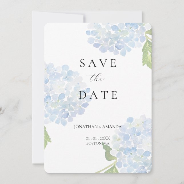 Blue Hydrangea Wedding Save The Date (Front)
