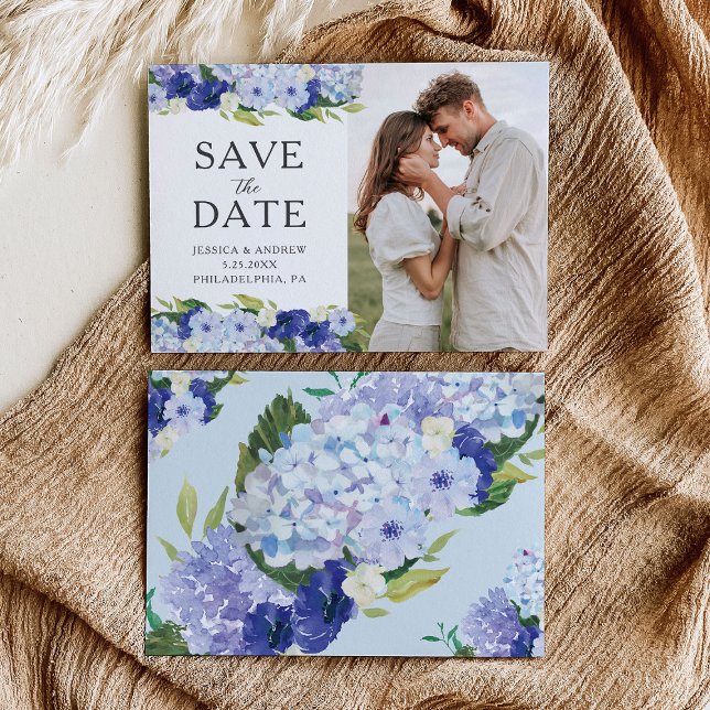 Blue Hydrangea Wedding Save the Date Card (Creator Uploaded)