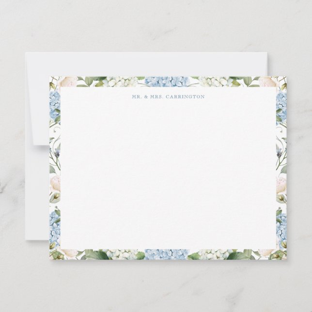Blue Hydrangea Wedding Thank You Card (Front)