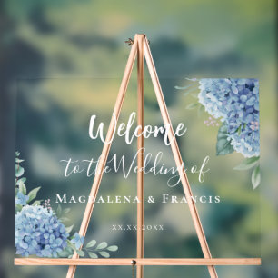 Blue Hydrangea wedding welcome Acrylic Sign