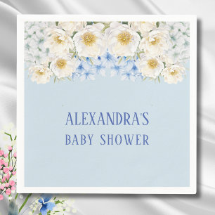 Blue Hydrangea White Floral Garden Baby Shower Napkin