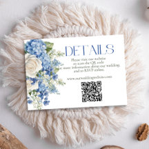 Blue Hydrangea White Floral Wedding QR Code Site